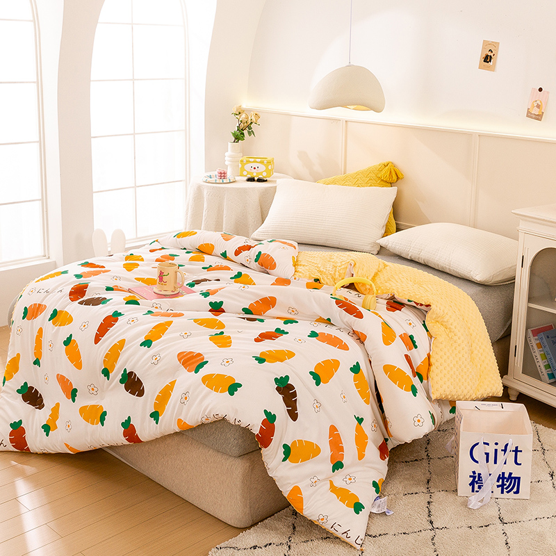姬造原创 水洗棉豆豆被可机洗豆豆绒AB版亲肤保暖被子加厚绒被