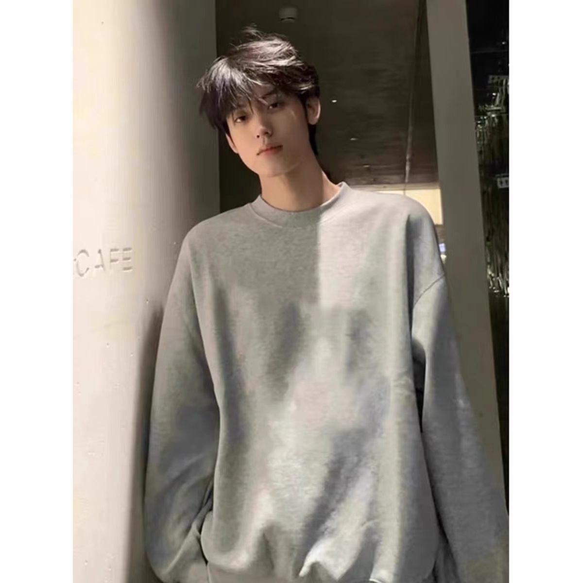 【桃园】男士长袖纯色圆领卫衣男女同款