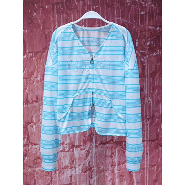 【韩哥女装】夏季蓝色条纹轻薄开衫时尚休闲长袖爽肤衣8552