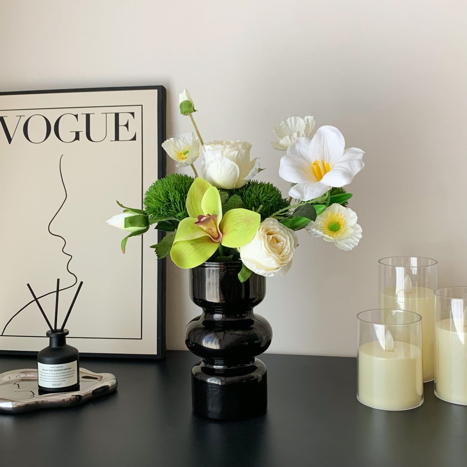 （素心）原创小清新仿真花花束玻璃花瓶虞美人郁金香假花桌面装饰