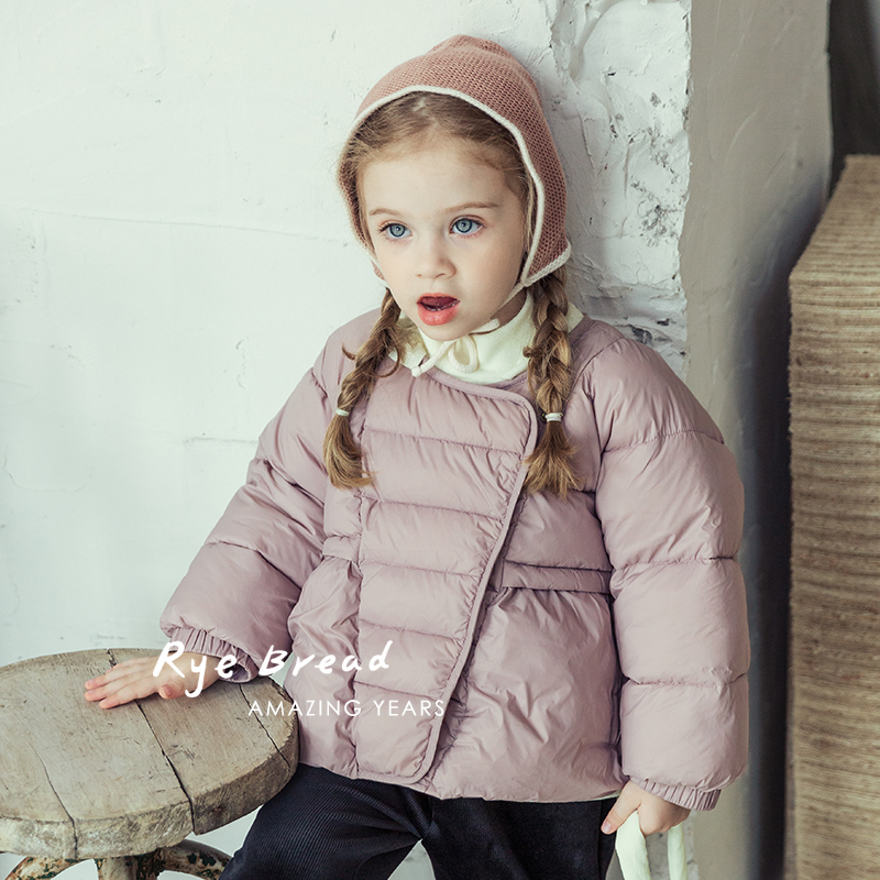 ryebread/黑面包童装 韩系纯色双排扣女小童棉服外套4冬