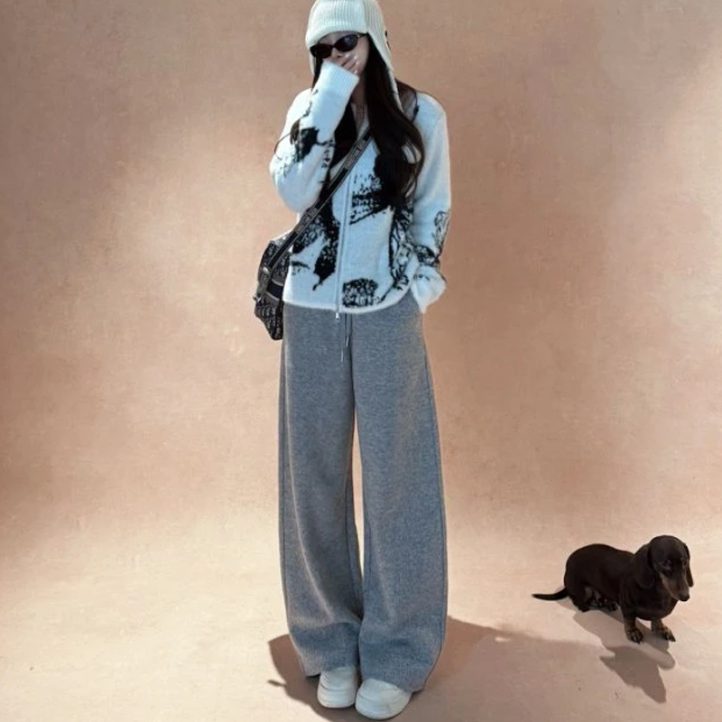 纯欲慵懒风套装女新款气质蝴蝶针织开衫漂亮毛衣百搭休闲裤两件套