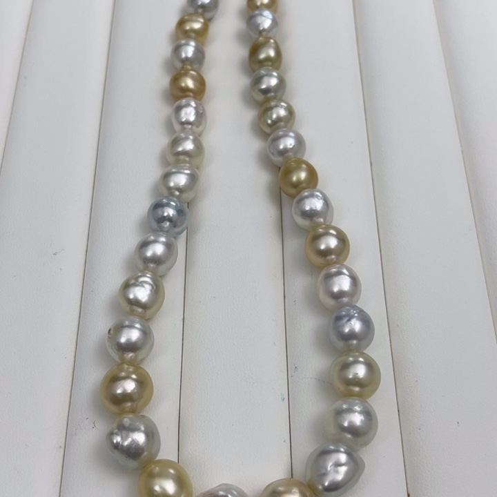 海水珍珠颈饰银S925镶嵌白金混彩石头巴10-12mm