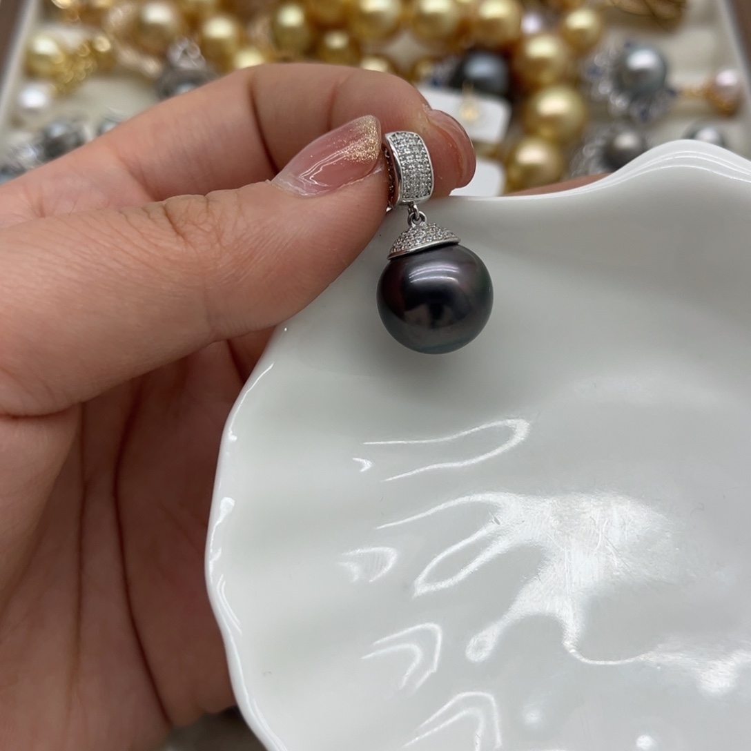 银S925镶嵌海水珍珠吊坠(不含链)