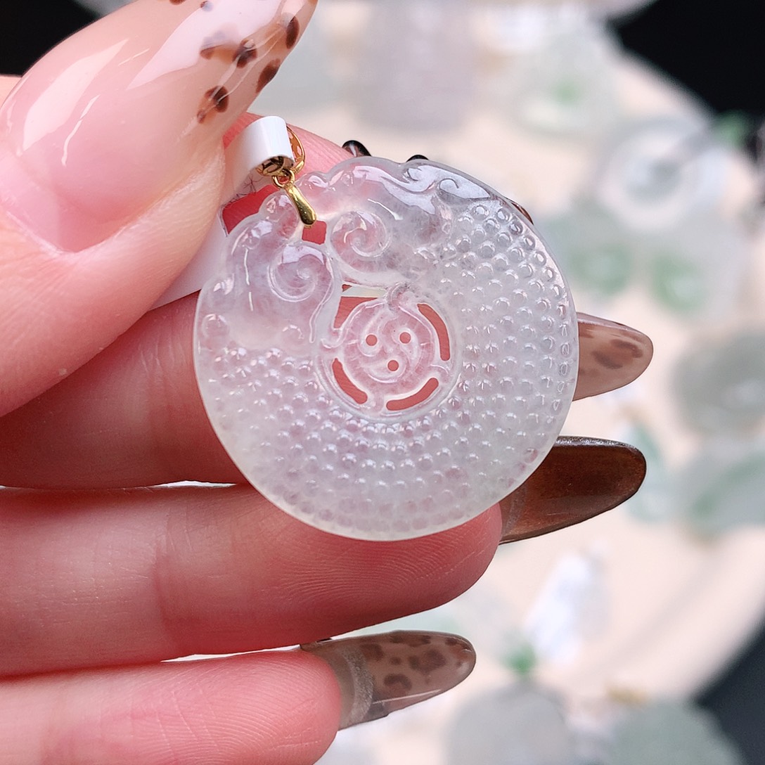 翡翠颈饰18K金镶嵌龙扣29.7、25.5、3