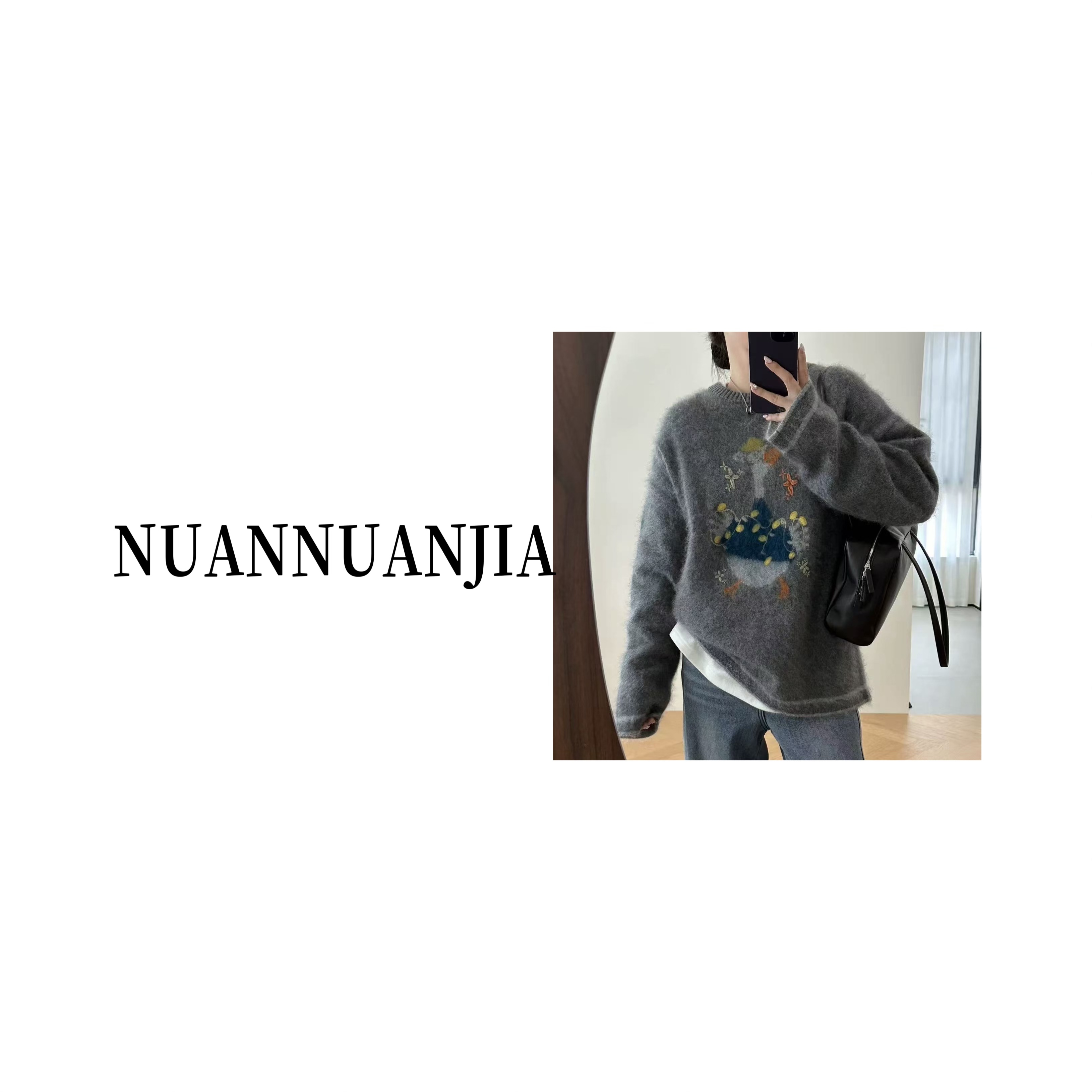 暖NUAN/小蓝鸭/100羊毛拉绒毛衣套头女秋冬款