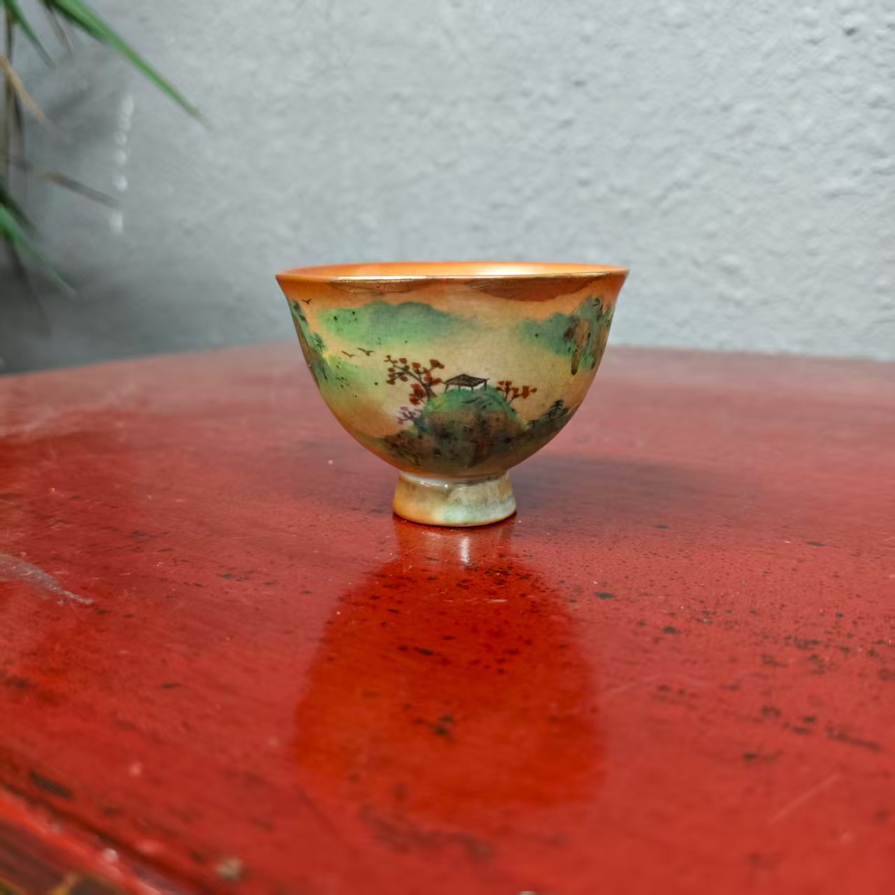 禧山窑志野柴烧陶瓷主人杯侘寂风山水手绘高足中杯DD0008