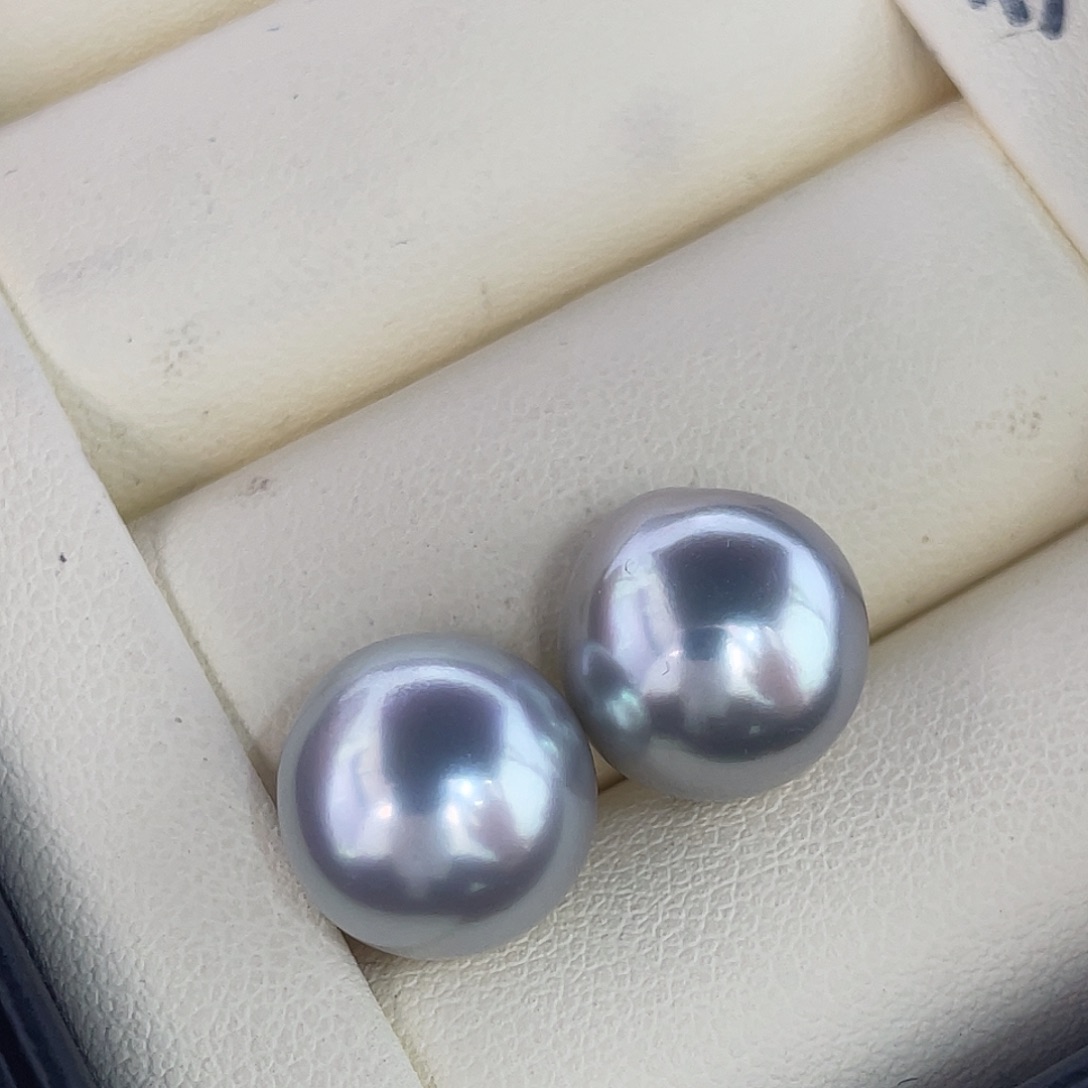 定制海水珍珠未镶嵌裸珠12mm奶奶灰大溪地对珠