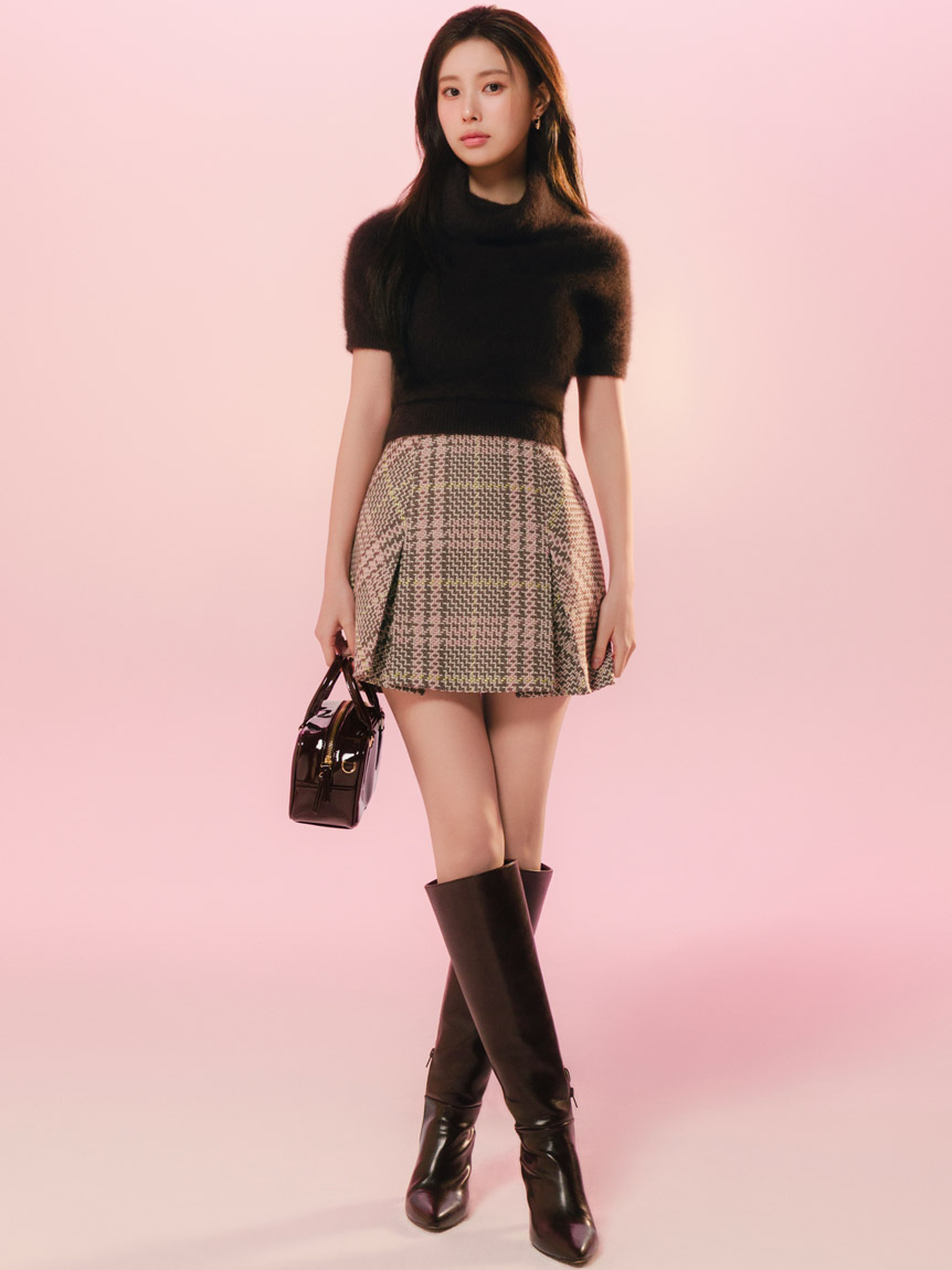 【FaFa】日系 S 高腰经典格纹 压褶A字短款半身裙FA511-027