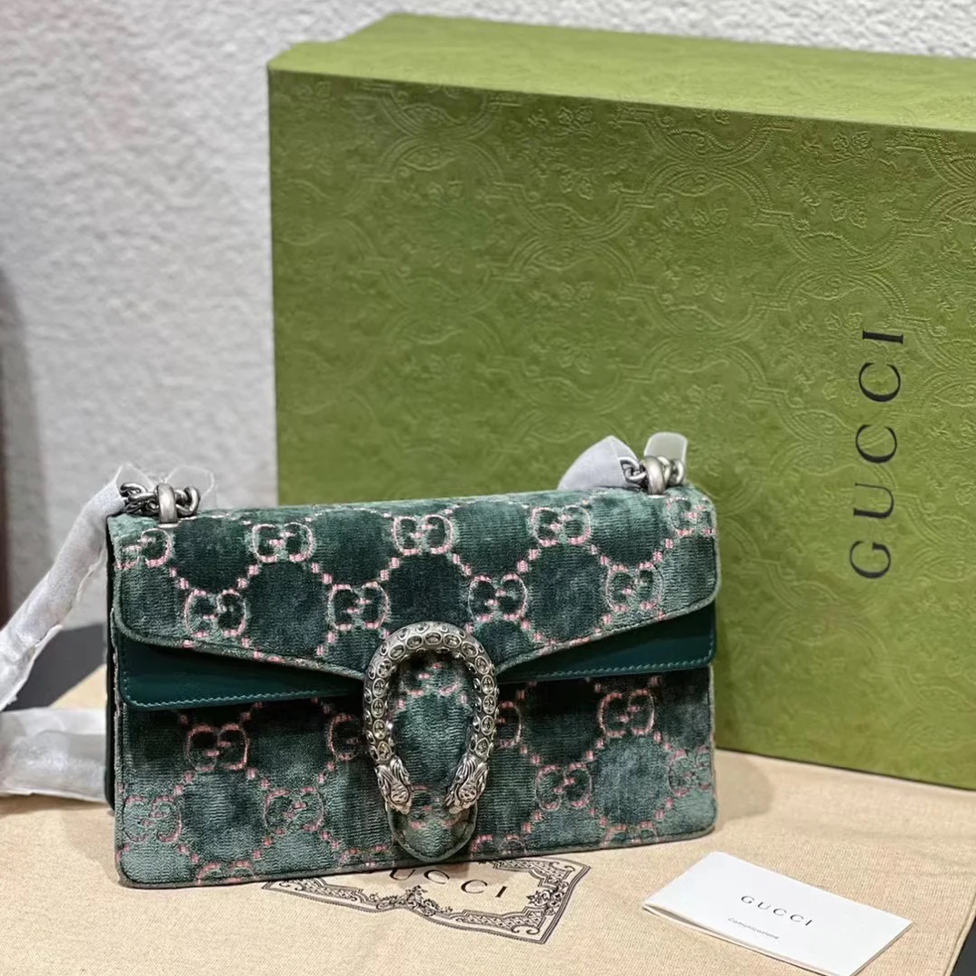 未使用 GUCCI/古驰 Gucci酒神钻扣中号丝绒绿/闲置新