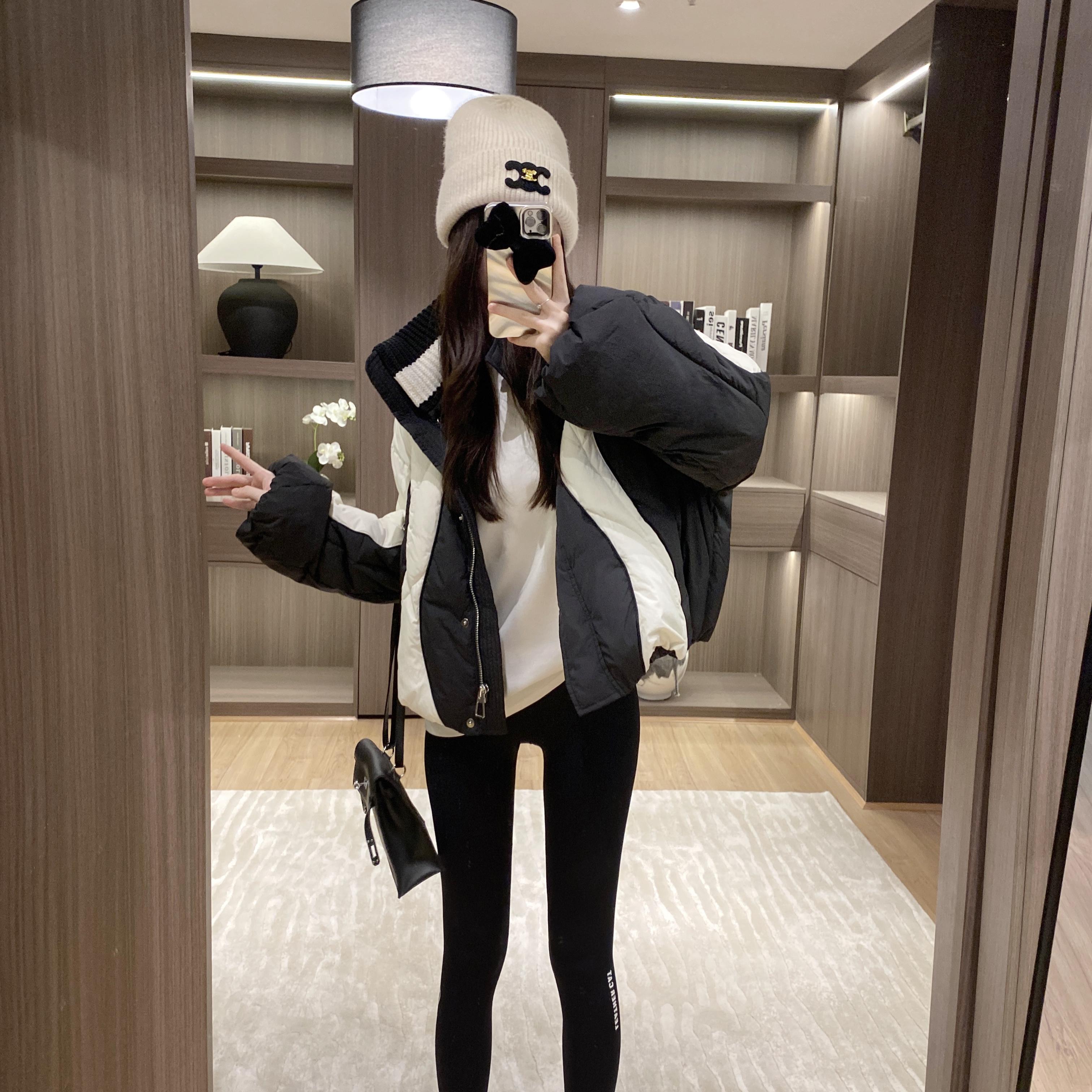 撞色针织拼接设计师款女款90白鸭绒羽绒服JHYRSJ2320
