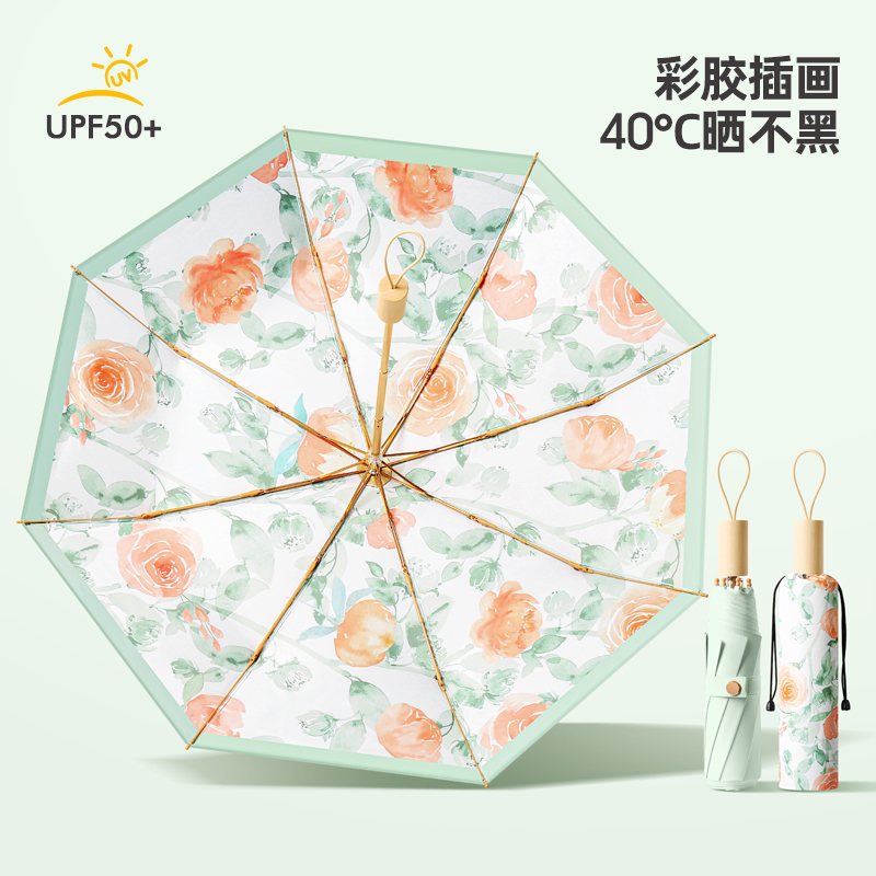 复古国风折叠彩胶防晒遮阳太阳伞防紫外线加大加固铝合金晴雨伞