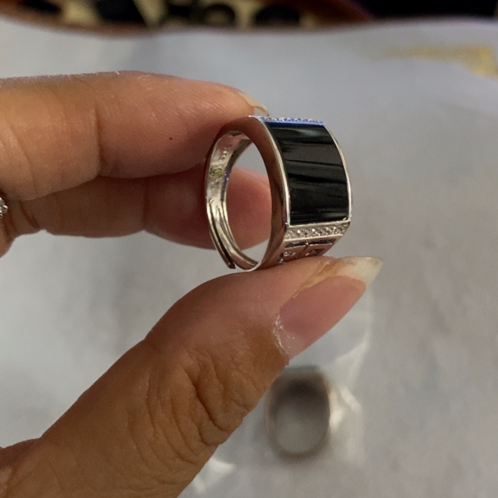 翡翠银S925镶嵌戒指墨翠