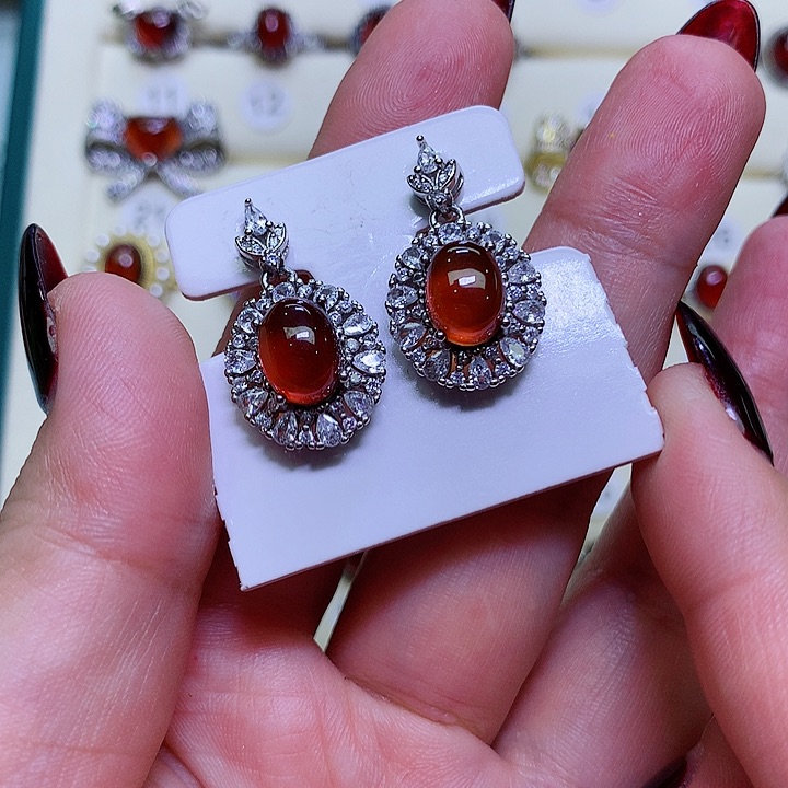石榴石耳坠银S925镶嵌