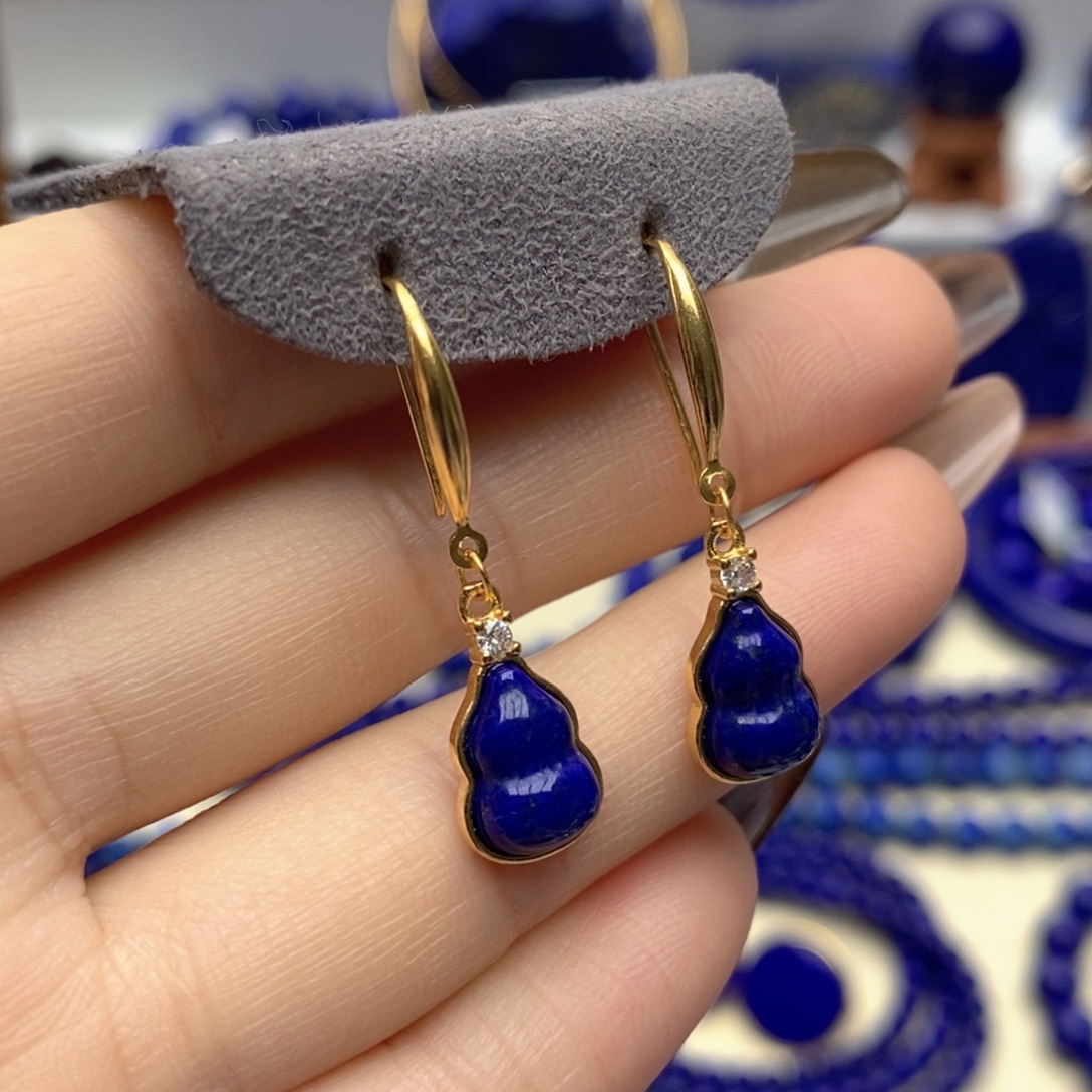 青金石银S925镀金镶嵌耳饰