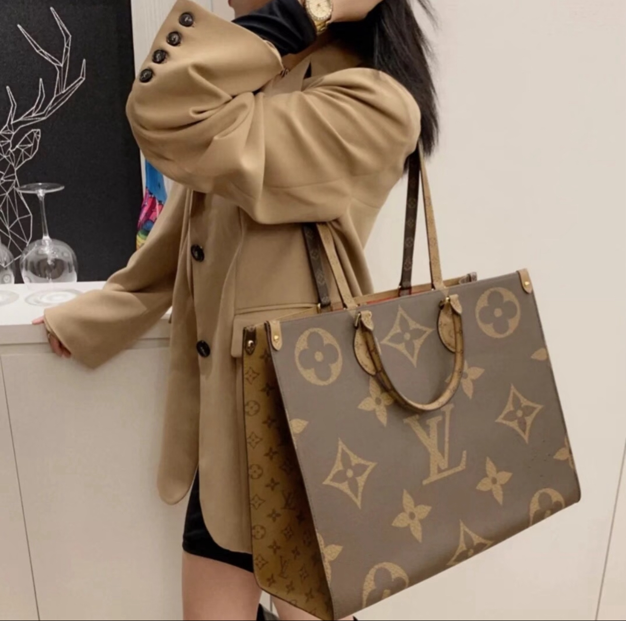 95新 LouisVuitton/路易威登 老花大号on the go单肩手提包