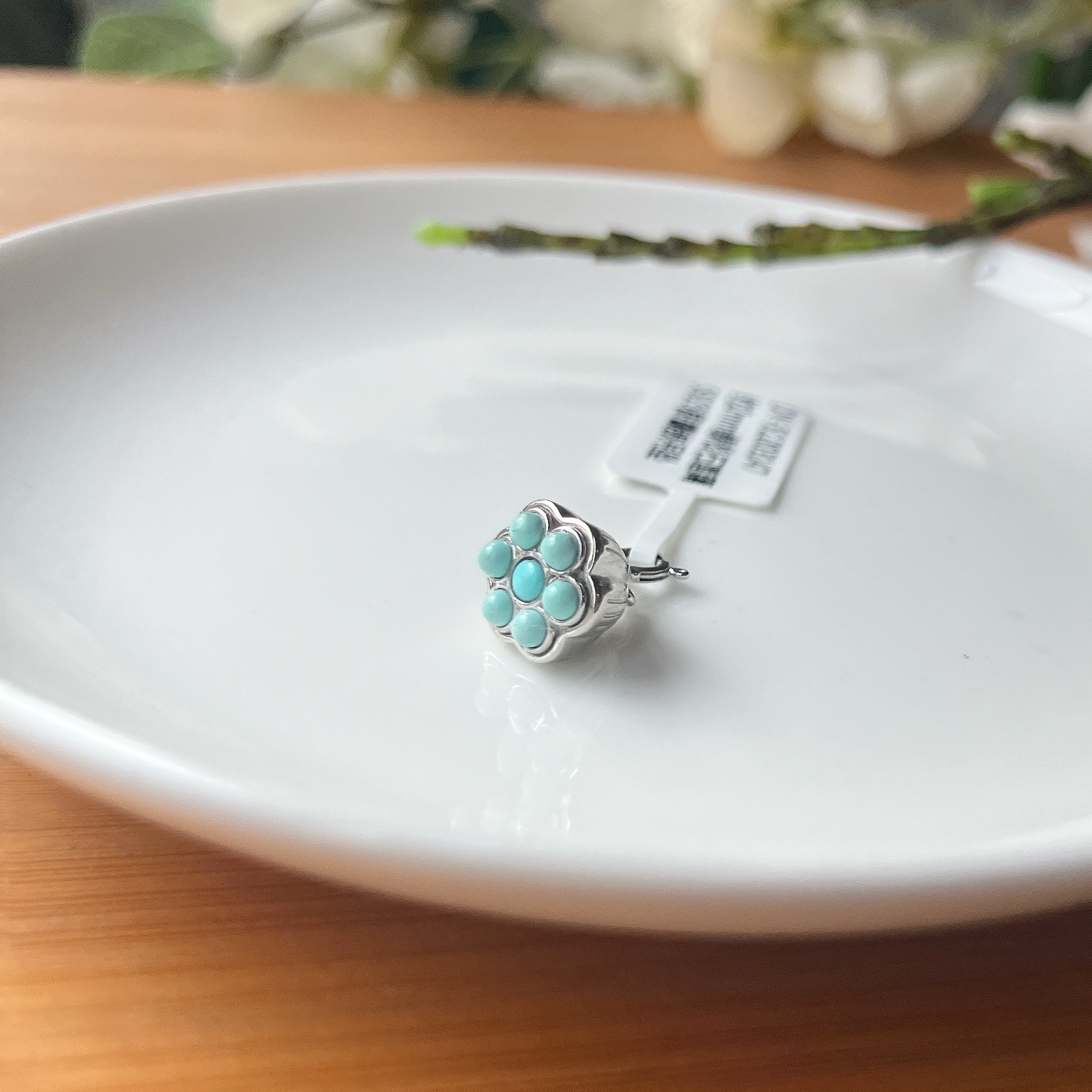 【郭老师】约2mm绿松石莲藕S925银镶嵌吊坠