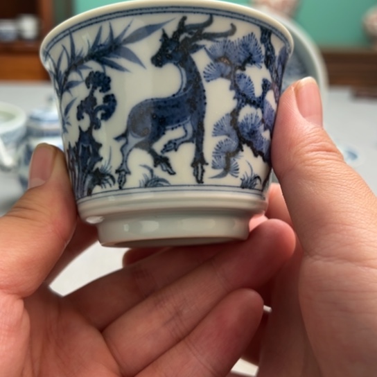 明续幽蓝松竹梅鹿马蹄杯