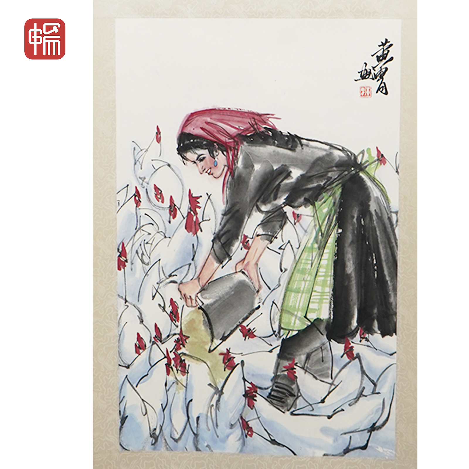 "A141 喂鸡图70*45（2.83） 纸本立轴 XR"
