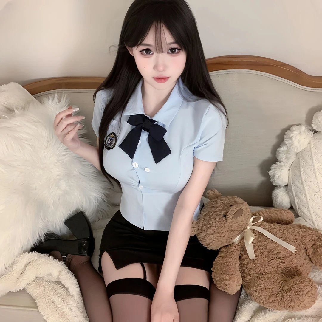 纯欲学院风吊带jk制服超短包臀裙三点微透蕾丝套装修身吊带睡衣