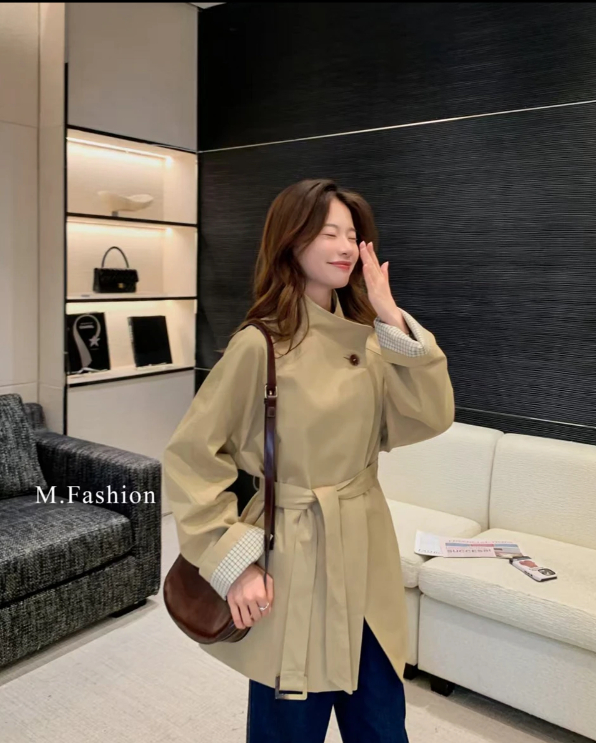 中长款风衣女秋季新款小个子韩版一粒扣外套