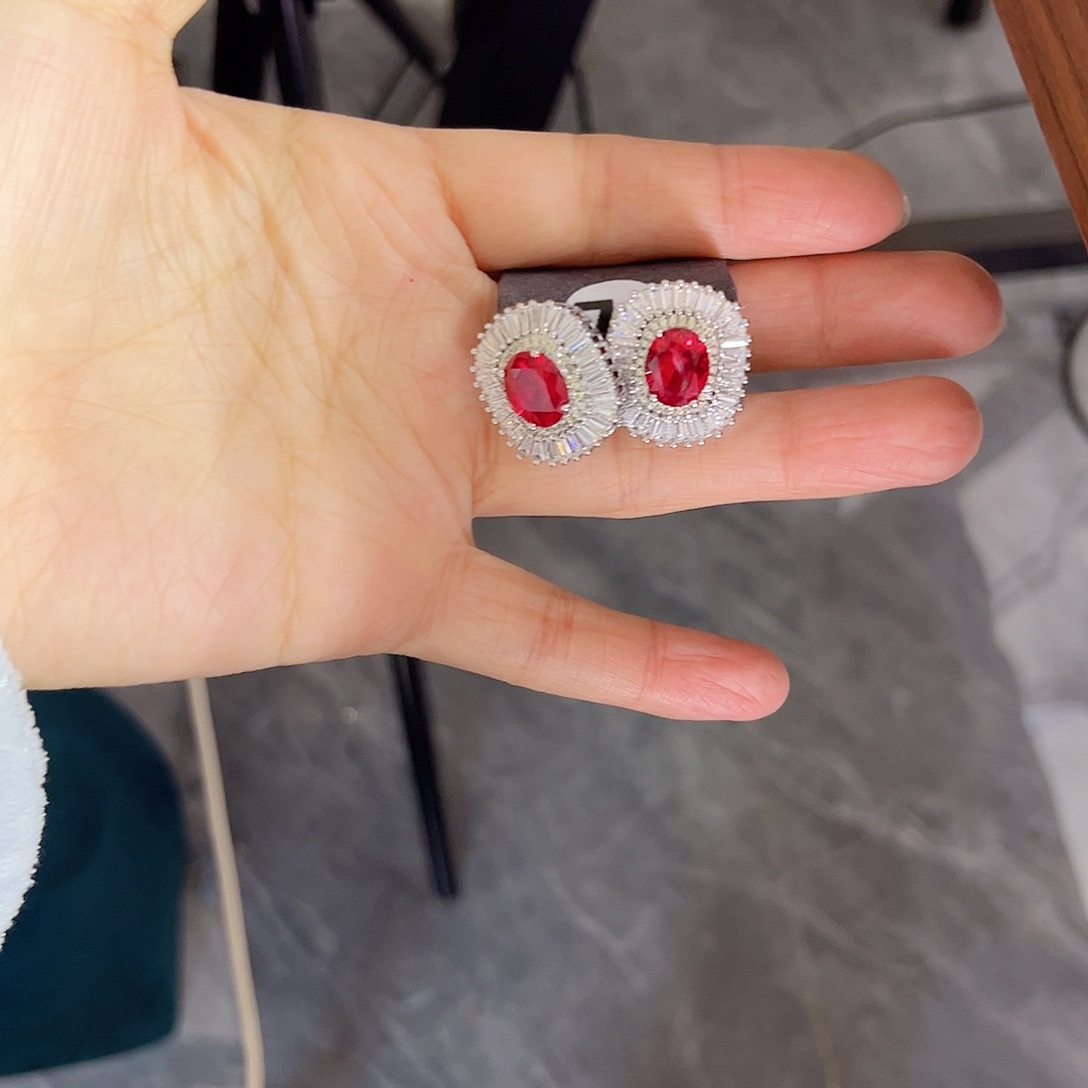 银S925镶嵌耳饰红宝石