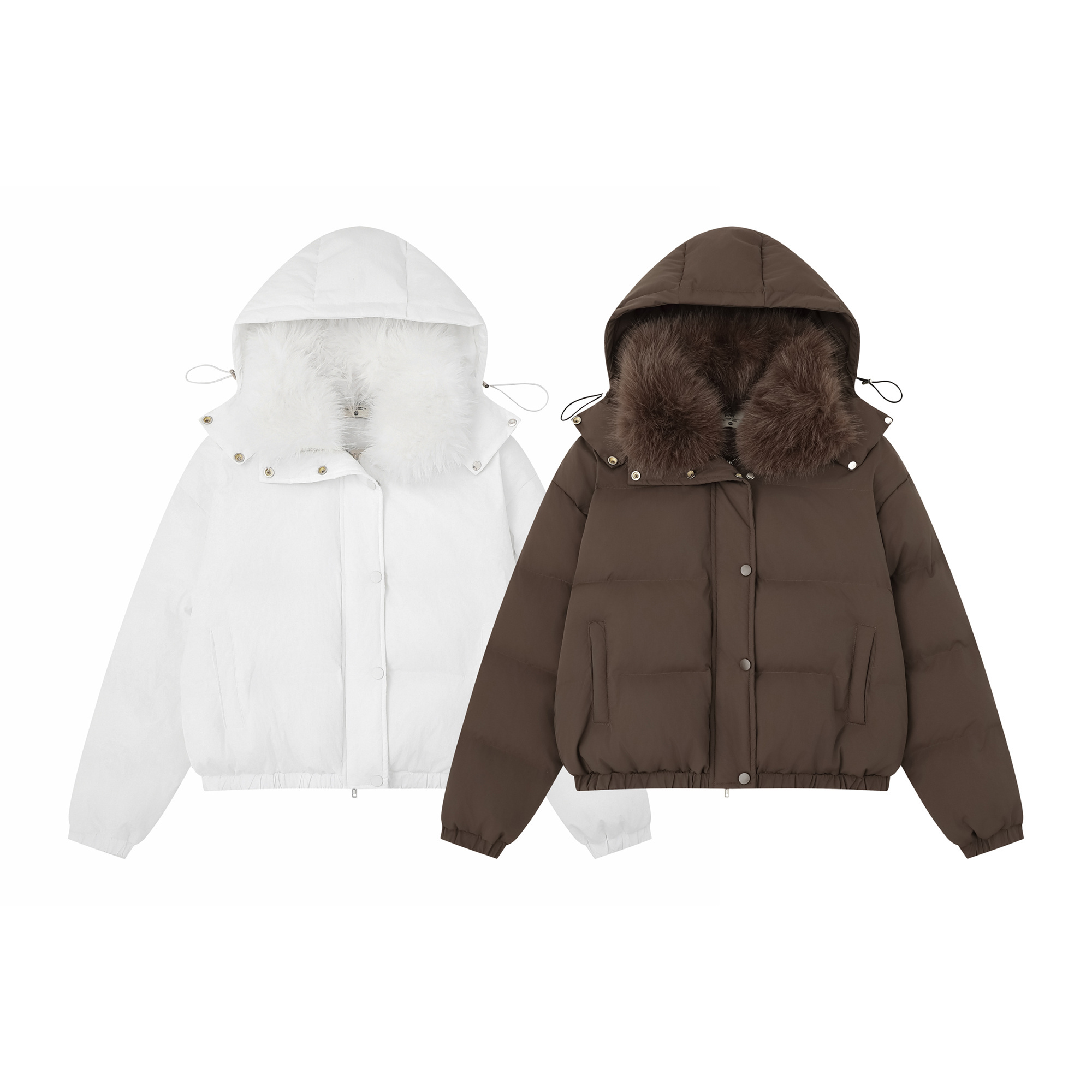 【仙十芭】纯色简约毛领可拆卸连帽棉服外套女冬季加厚保暖棉衣棉袄