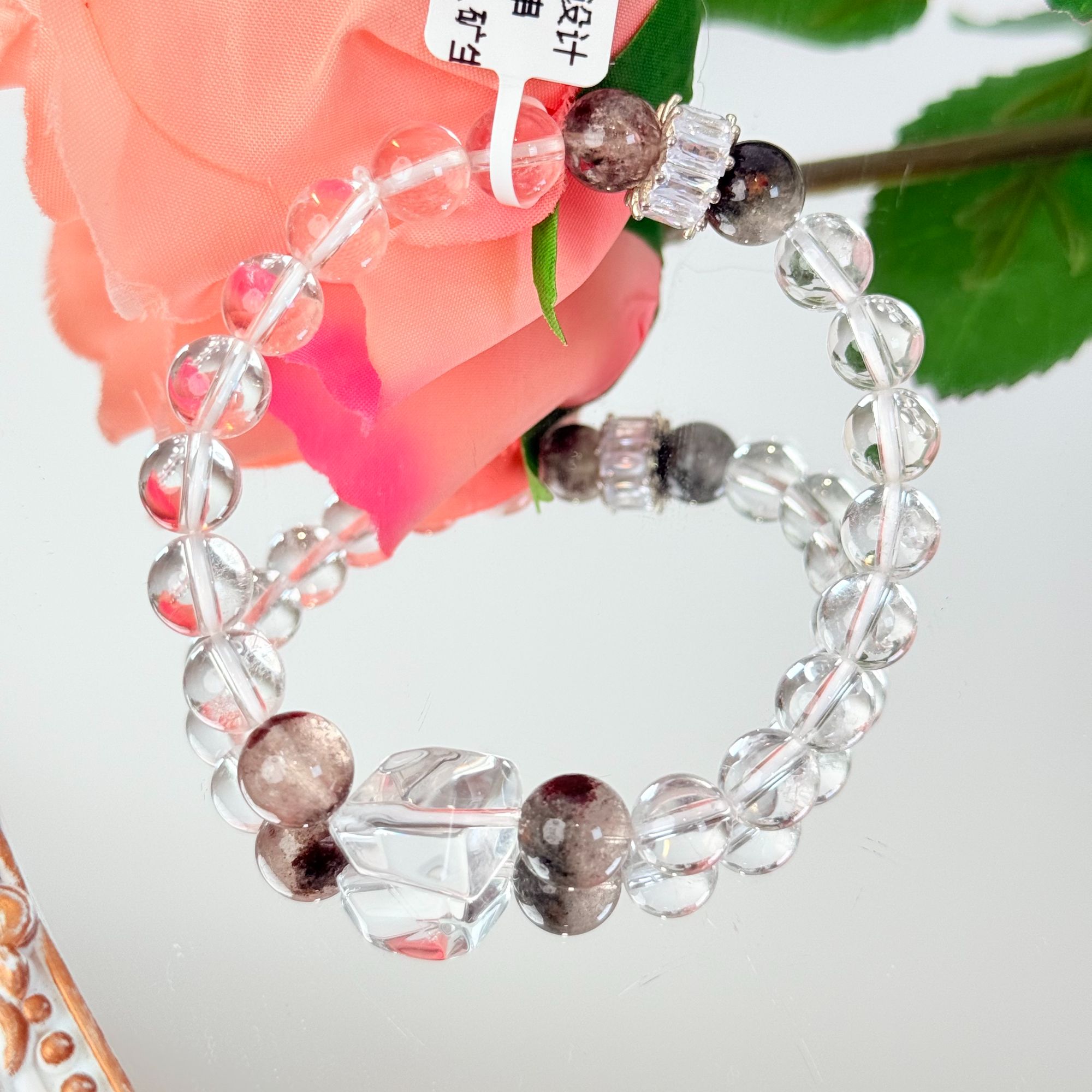 【1427 白水幽灵】绿幽灵白水晶8-9mm手串面小仙多样性发其一