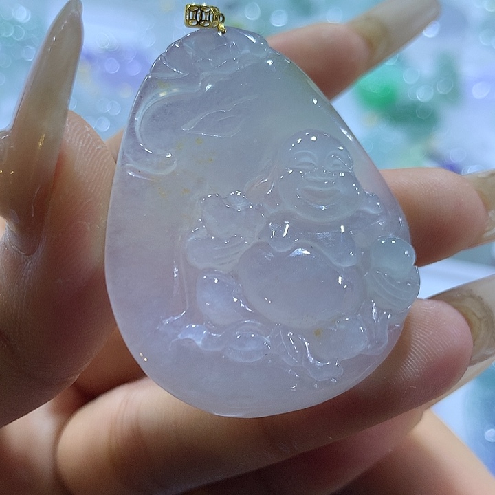 翡翠18K金镶嵌颈饰天然翡翠A货吊坠