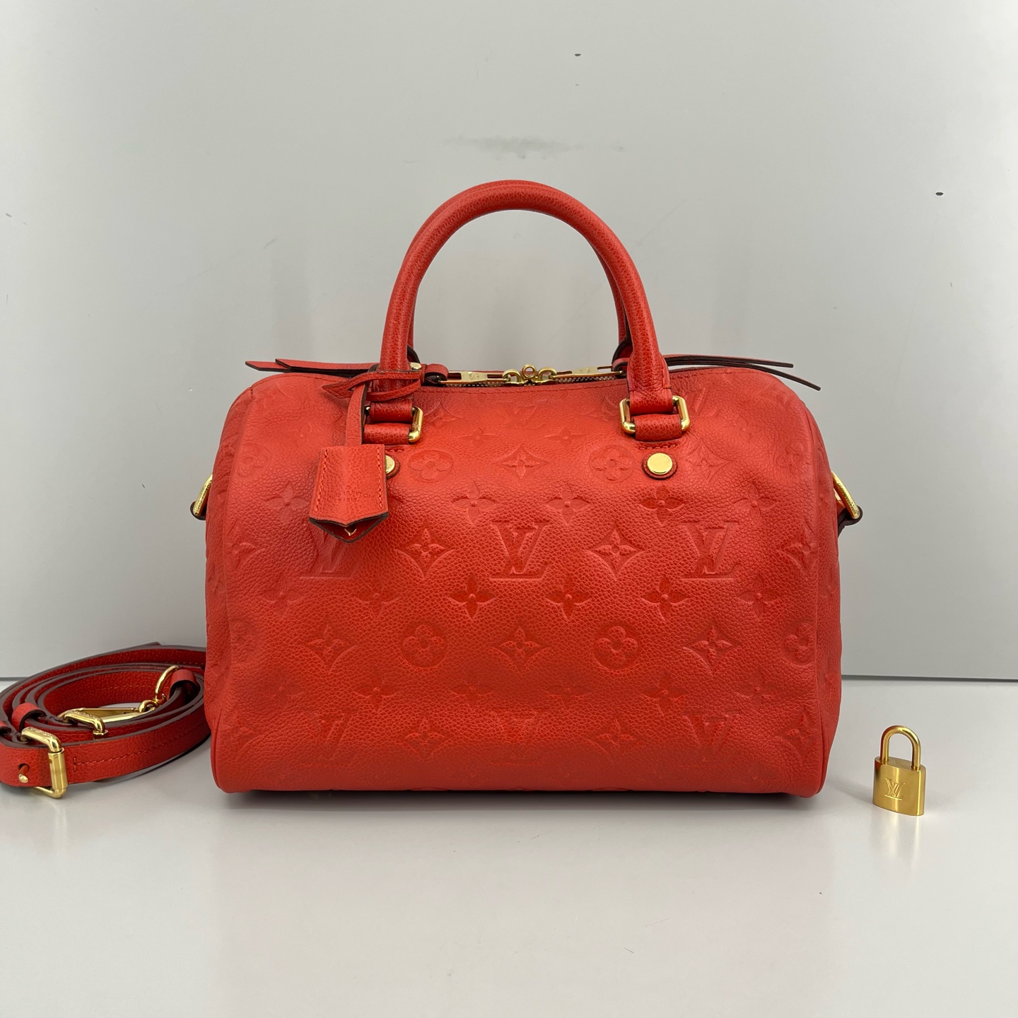 95新 LouisVuitton/路易威登 优选/Speedy25橘色压纹斜挎包/25x19