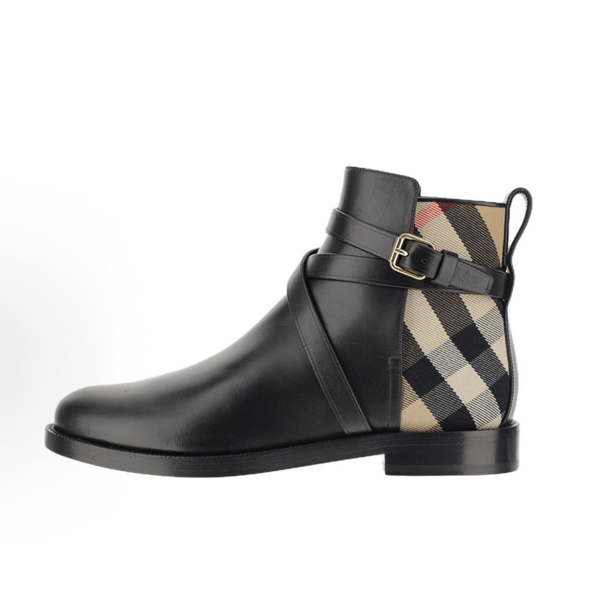 99新 BURBERRY/博柏利 35.5-37码/时尚经典复古百搭格纹拼皮短靴