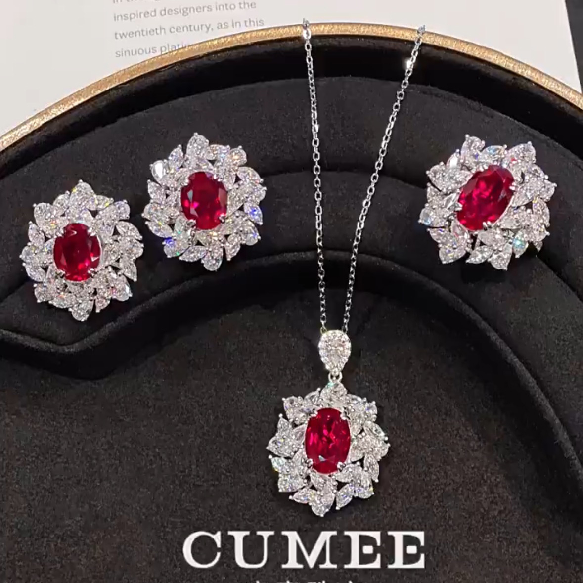 Cumee 吊坠925银 时尚经典款大牌鸽血红色合成红宝戒指.银镀金