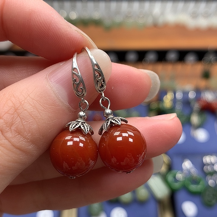 玛瑙/玉髓银S925镶嵌耳环12左右