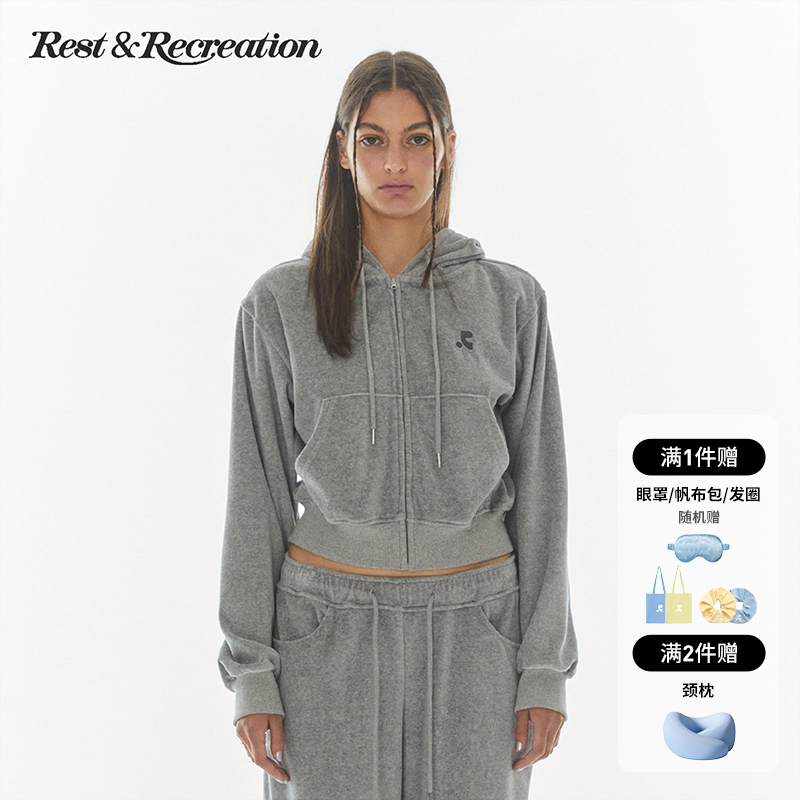 RestandRecreation官方短款刺绣丝绒拉链卫衣外套RR休闲时尚刺绣