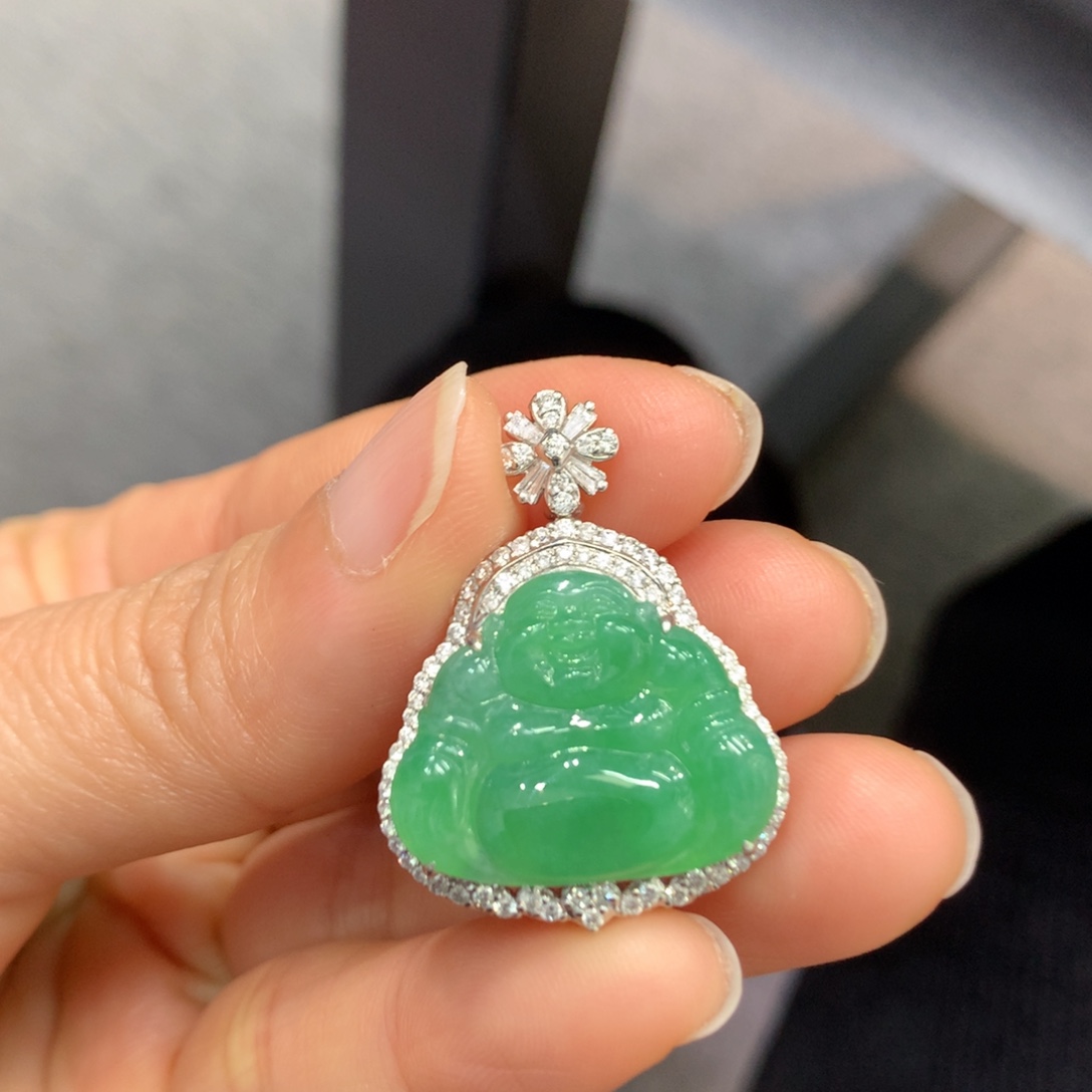 翡翠18K金镶嵌吊坠(不含链)