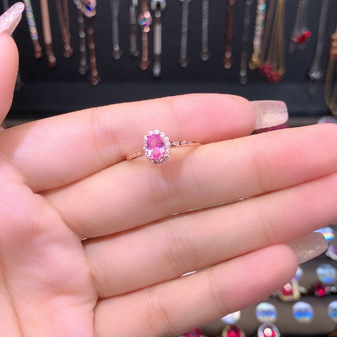 蓝宝石戒指银S925镶嵌46玫瑰金