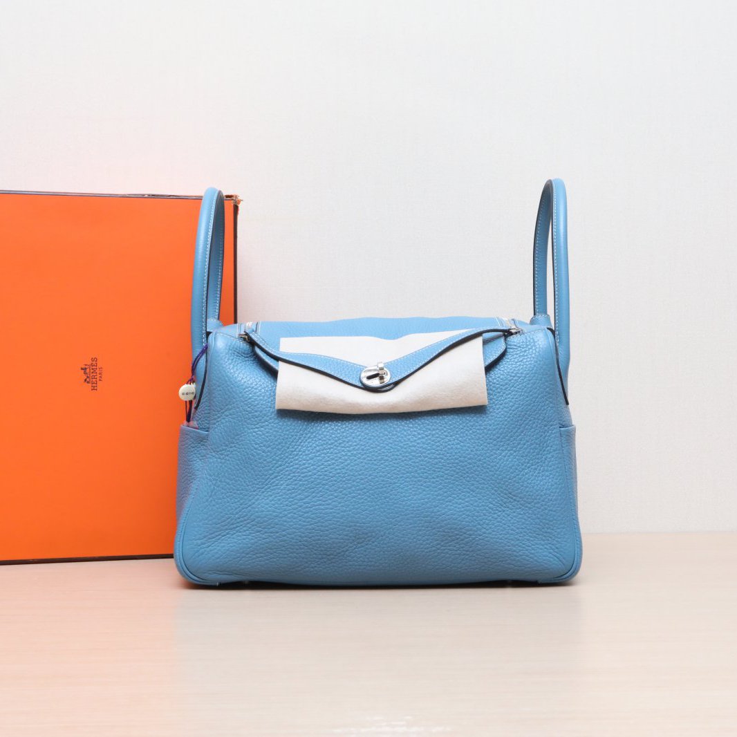 99新 Hermes/爱马仕 小花6花 单肩包 34 牛仔lan TC皮 框R 银扣