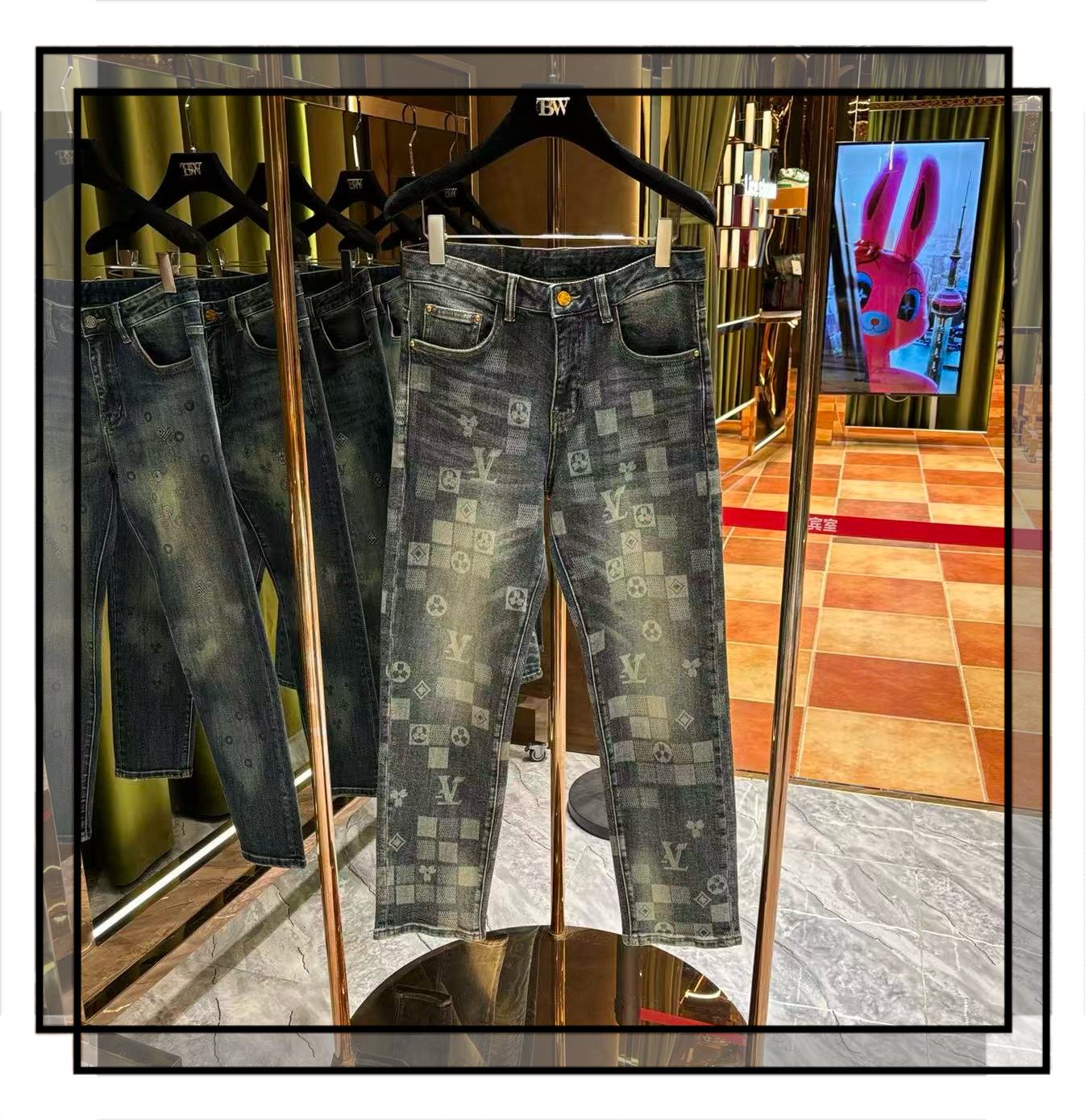 TD-【时尚美学】2025秋款限量轻奢 重工男女同款洗水牛仔裤 伍78080