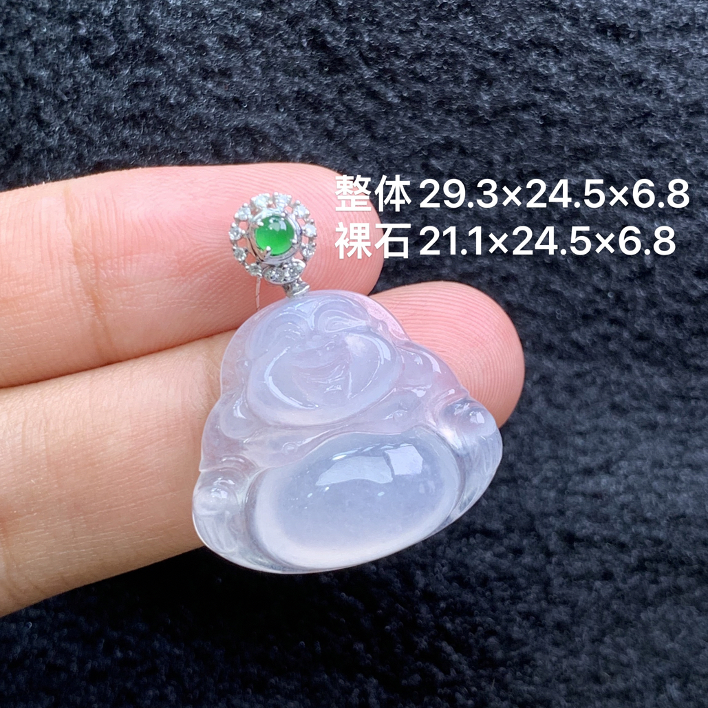 18k金镶嵌天然缅甸翡翠冰种佛公吊坠29.3×24.5×6.8/21.1×24.5×6.8