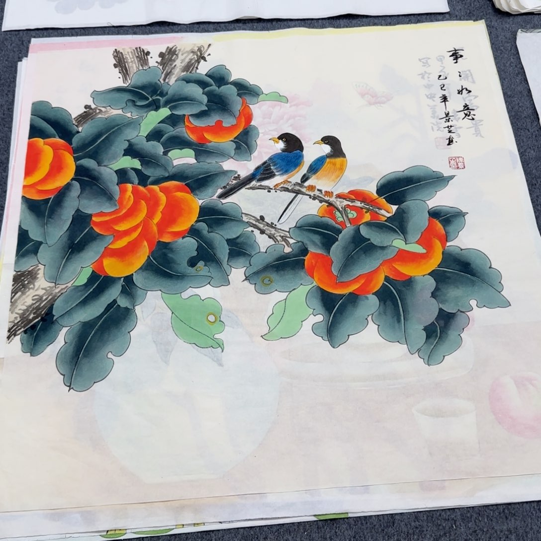 国画尺寸70X70手绘作品 
