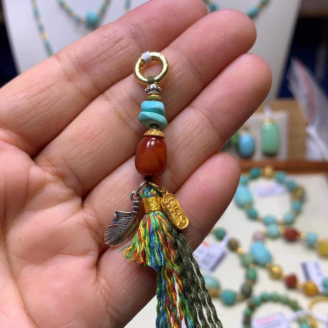 绿松石银S925镀金镶嵌挂件