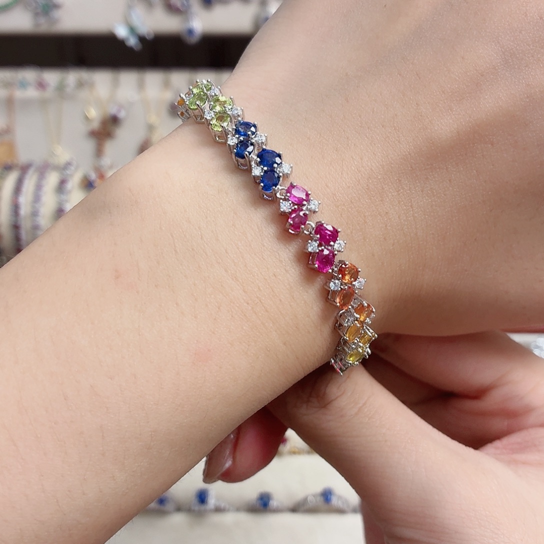 手链彩色蓝宝石银S925镶嵌