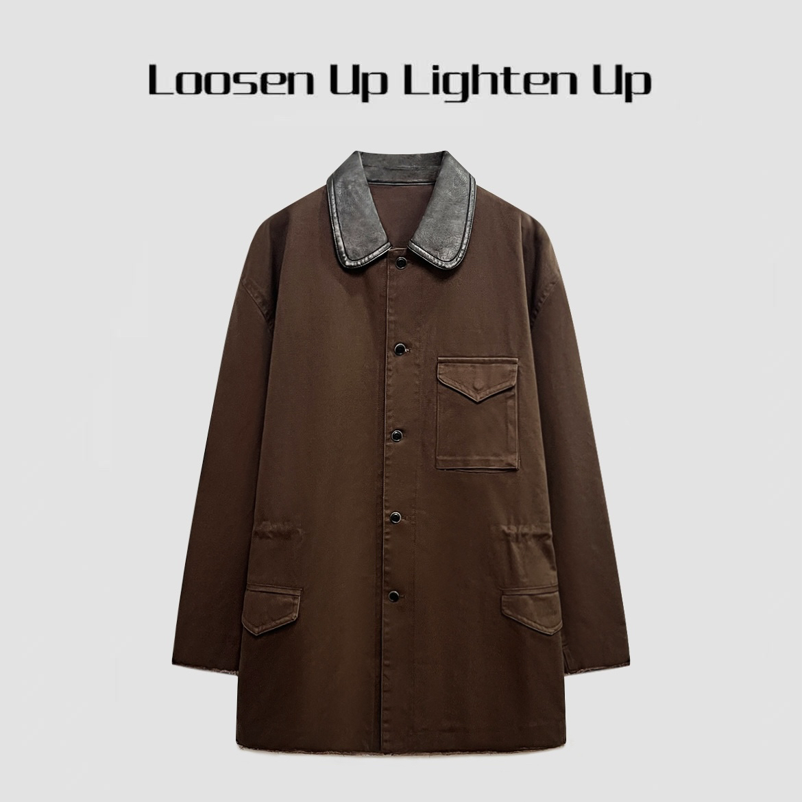 Loosen Up【枫糖巴恩牛仔】设计师款擦色晕染pu领做旧磨边工装外套