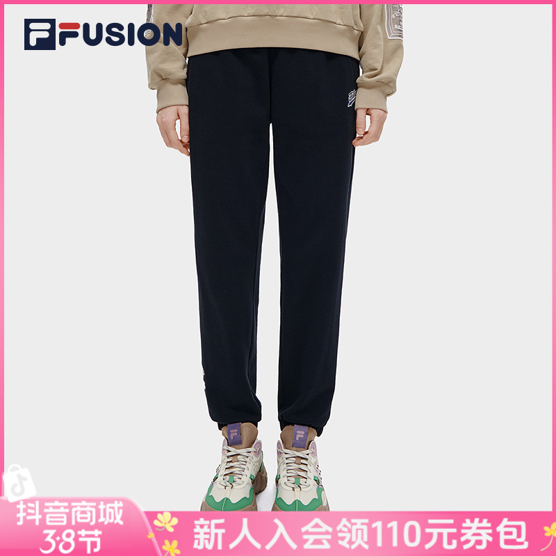 FILA FUSION斐乐黑色束脚长裤女款运动休闲户外长裤春T11W312605F