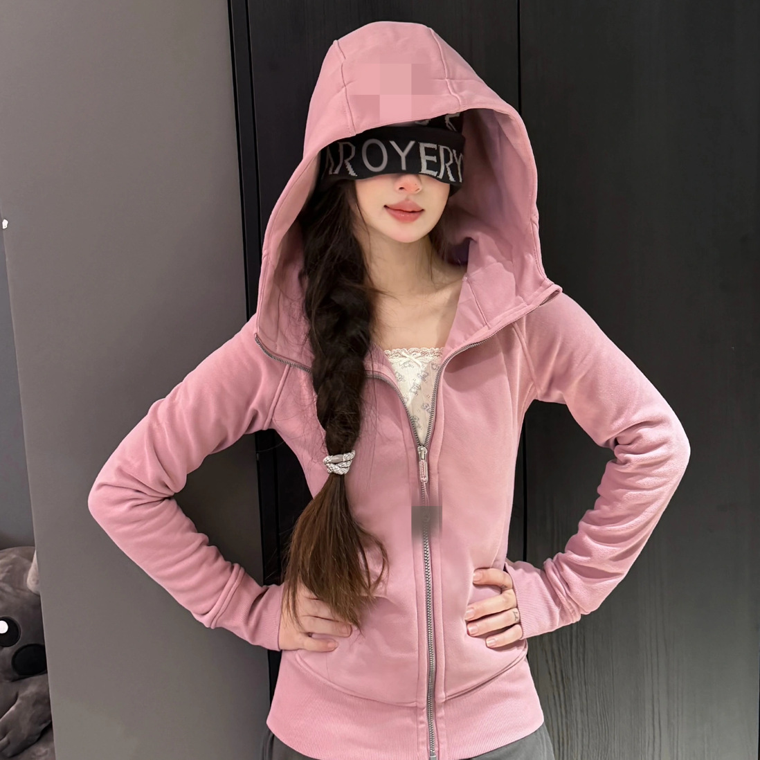 lu同款修身卫衣女运动瑜珈收腰显瘦长袖上衣加绒连帽外套