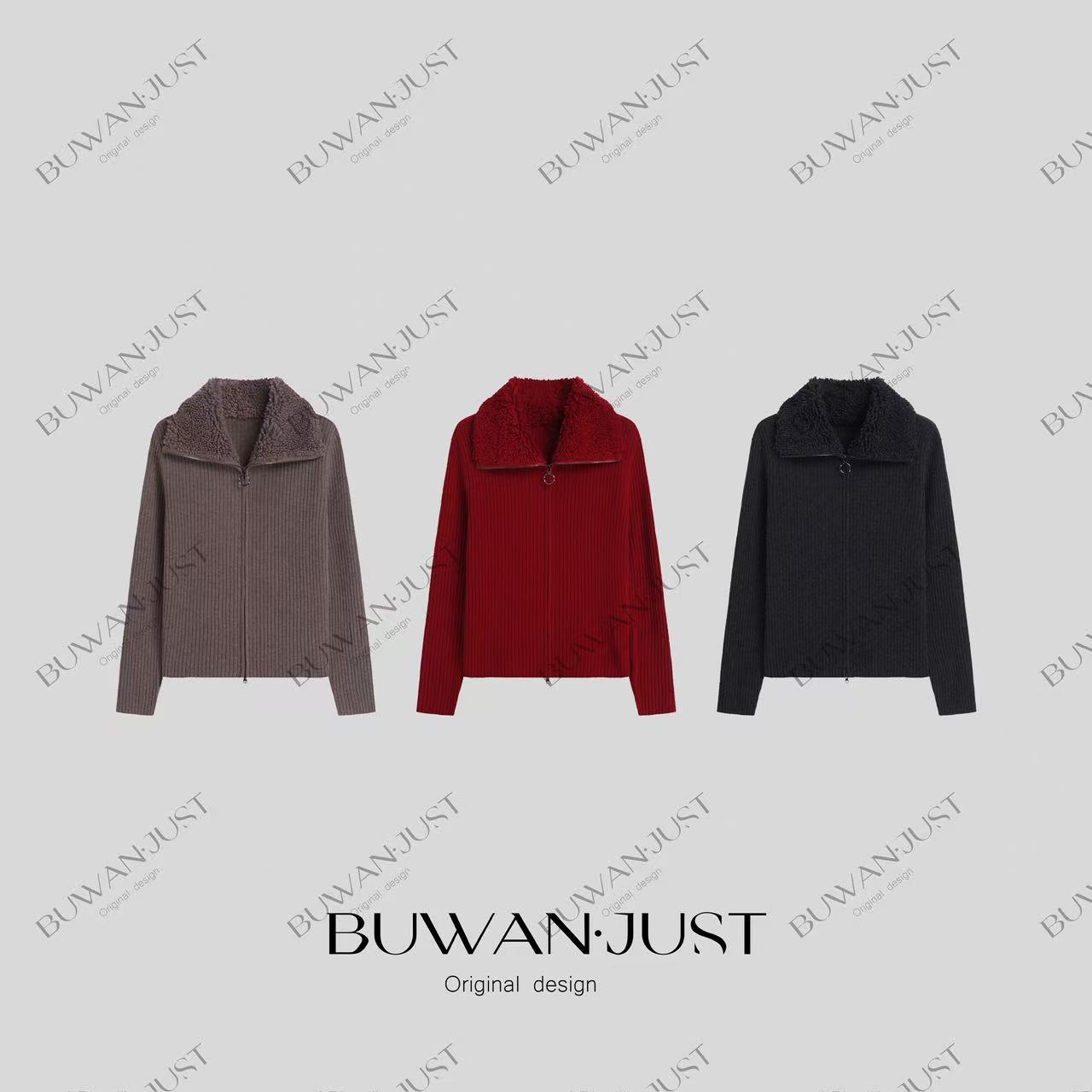 BUWANJUST 高品满分绵羊毛双头拉链细坑条显瘦高级感毛衣 B2585