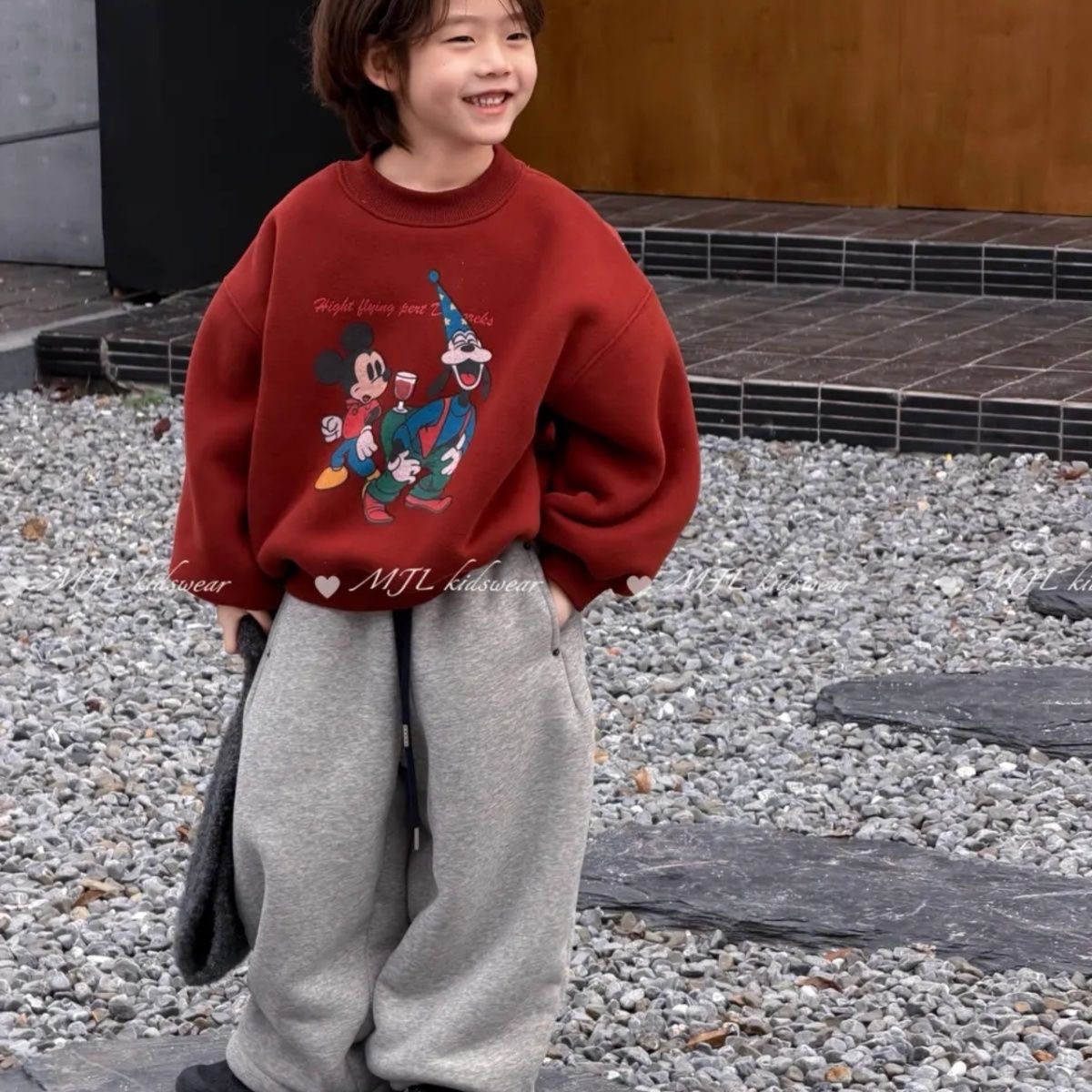 男女童冬季加绒加厚卫衣韩版宽松保暖套头上衣圣诞新年红色加绒衫