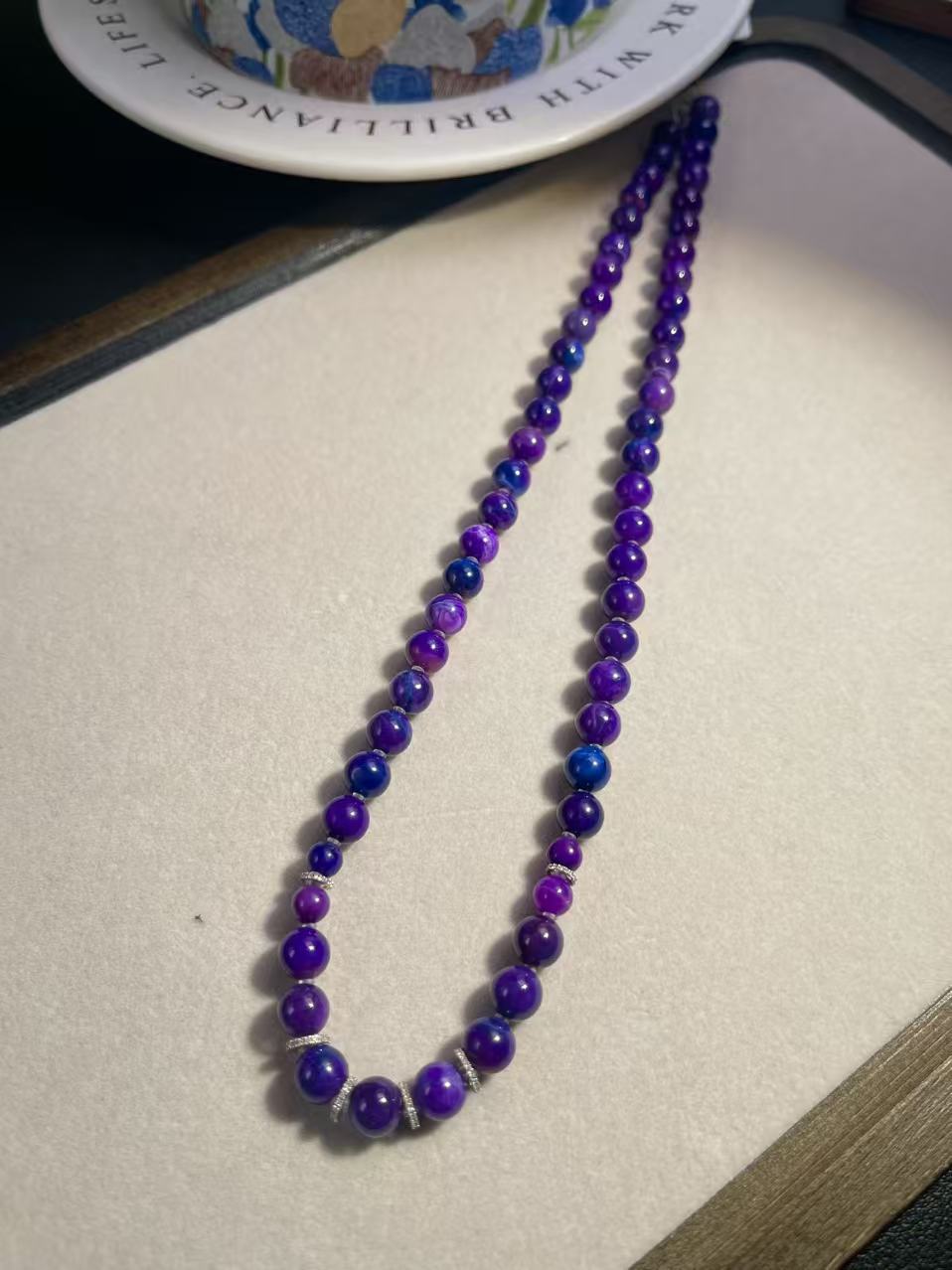 潮生石丨18K金镶舒俱来蓝紫圆珠项链45cm/多样性发其一/22020190