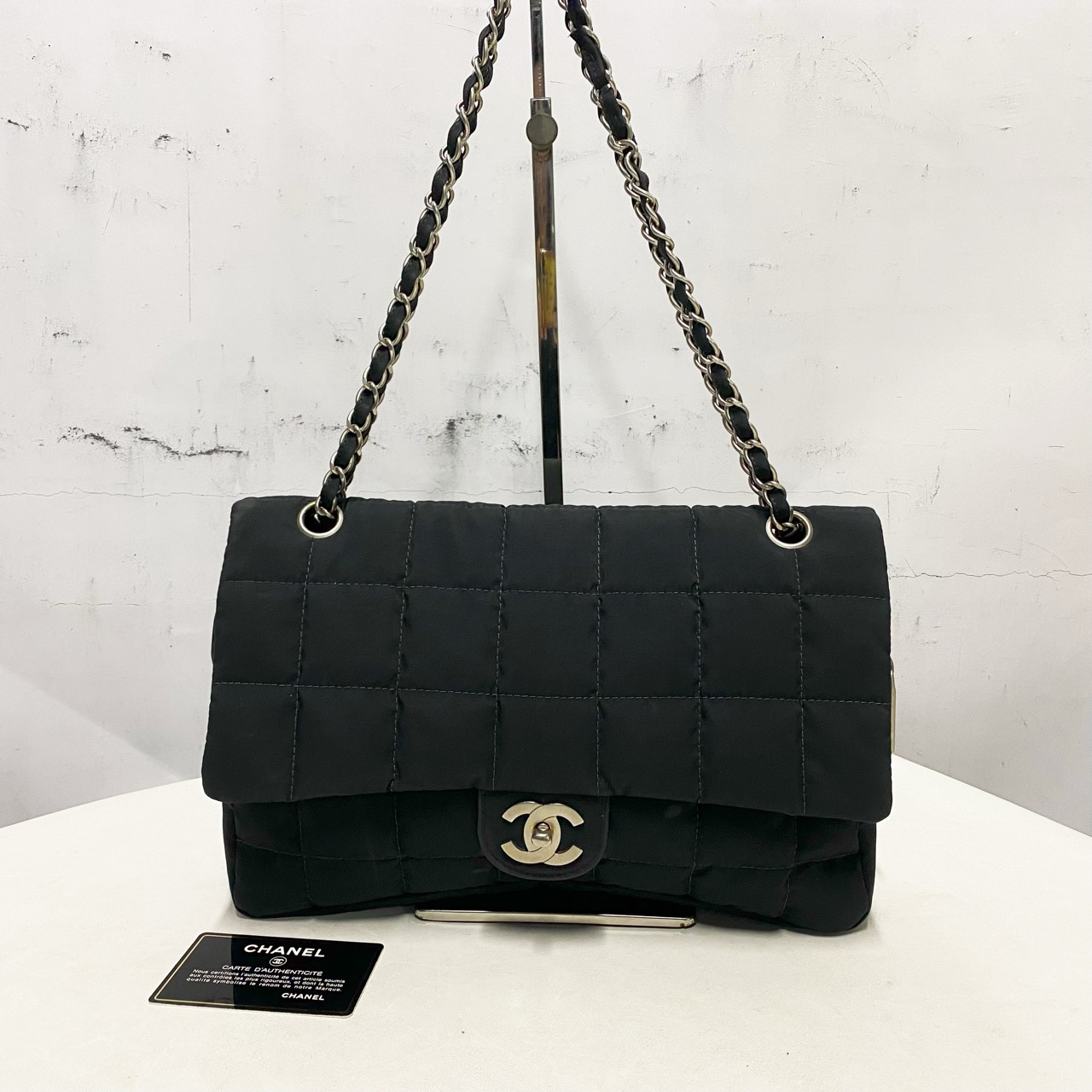 99新 Chanel/香奈儿 黑银CF 链条斜挎包布面
