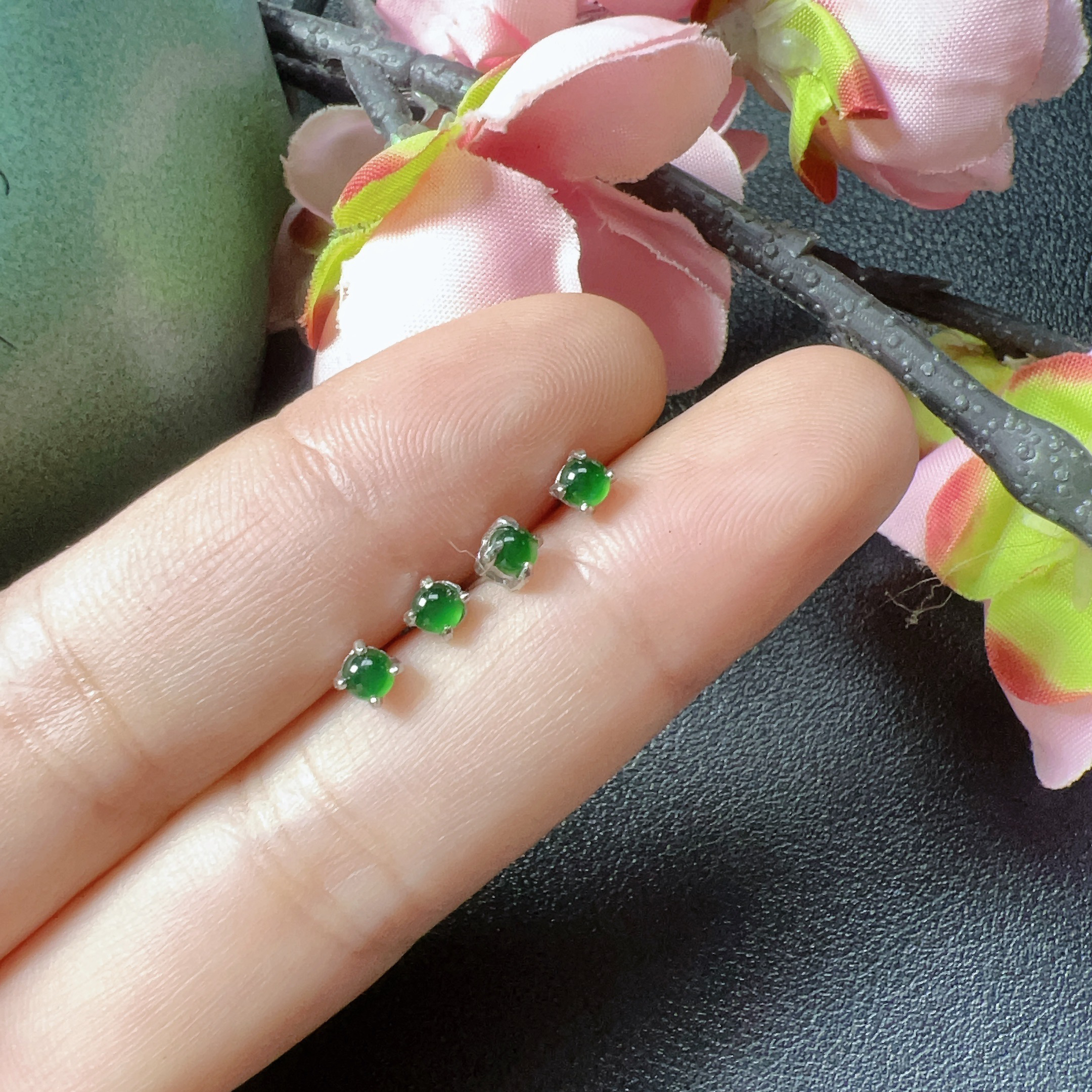 翡翠精致绿面s925耳钉 120903 （多样性发其一）